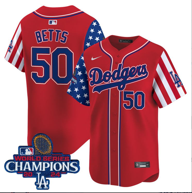 Men MLB Los Angeles Dodgers #50 Betts American Style red 2024 World Series Champions  Limited Jersey->los angeles dodgers->MLB Jersey
